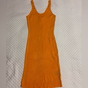 H&M FITTED JERSEY DRESS BODYCON RIBBED DARK BURNT ORANGE